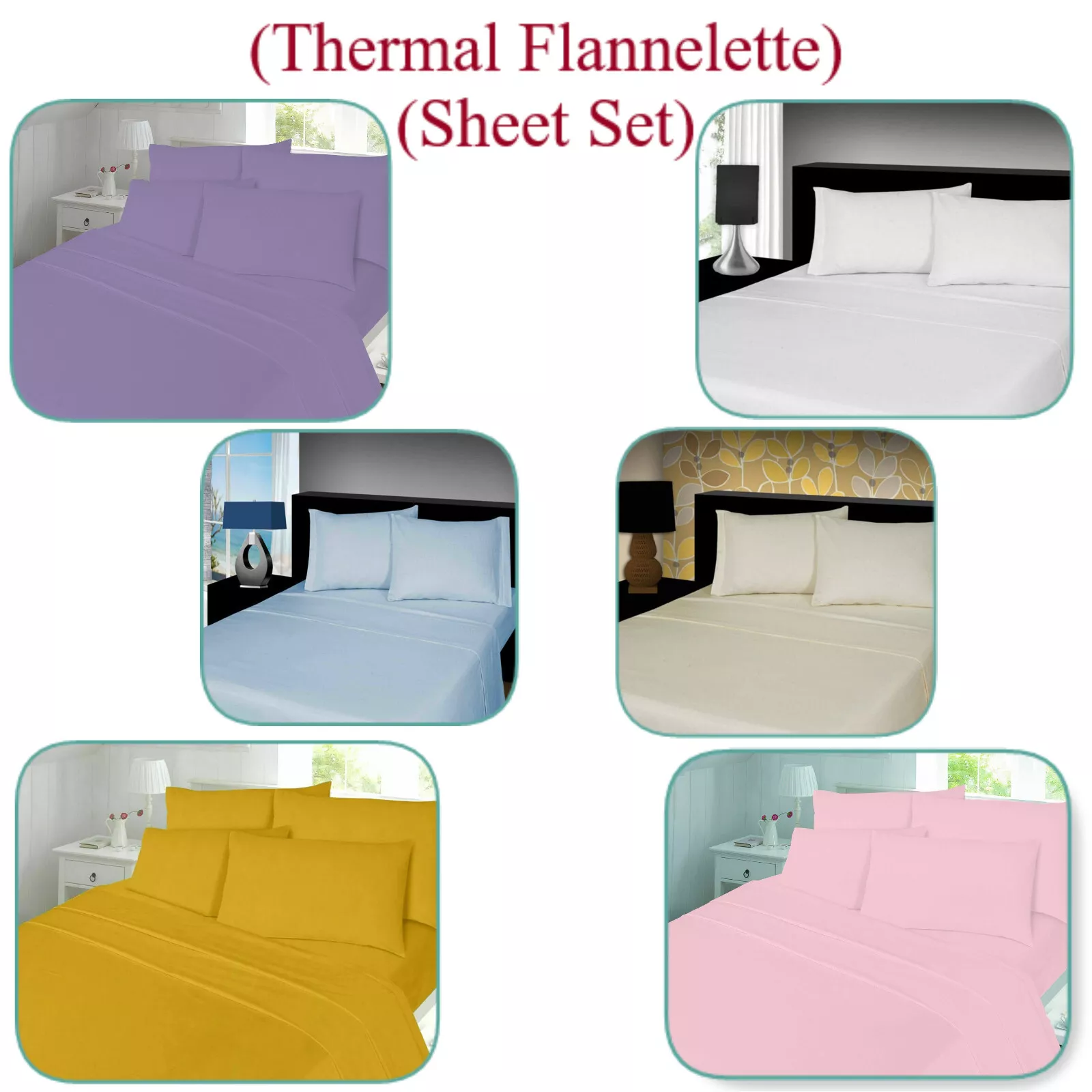 Thermal Flannelette Sheet Set 4-PC 100% Brushed Co